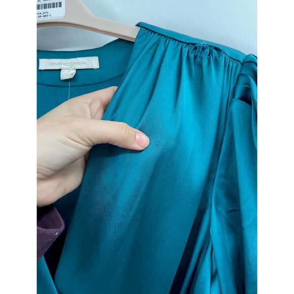 Jonathan Simkhai Blue Satin Long Sleeve Wrap Midi V-Neck Cocktail Dress Size M - Picture 2 of 6